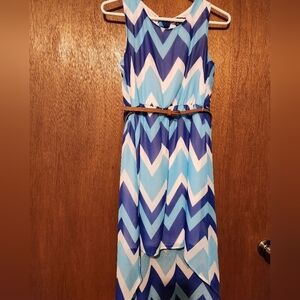 Sequin Hearts Dress Royal Blue Turquoise White Stripes 16 Girls Asymmetrical Hem